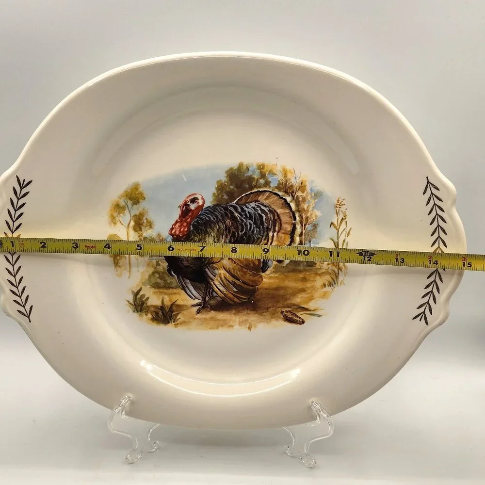 Vintage Limoges Candle Light USA Thanksgiving Turkey Platter 22K Gold Rare *Pics